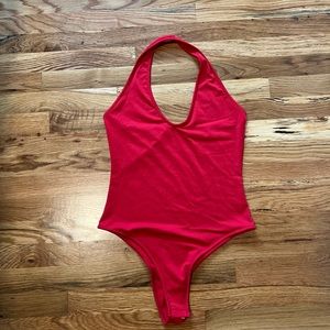 Red halter bodysuit
